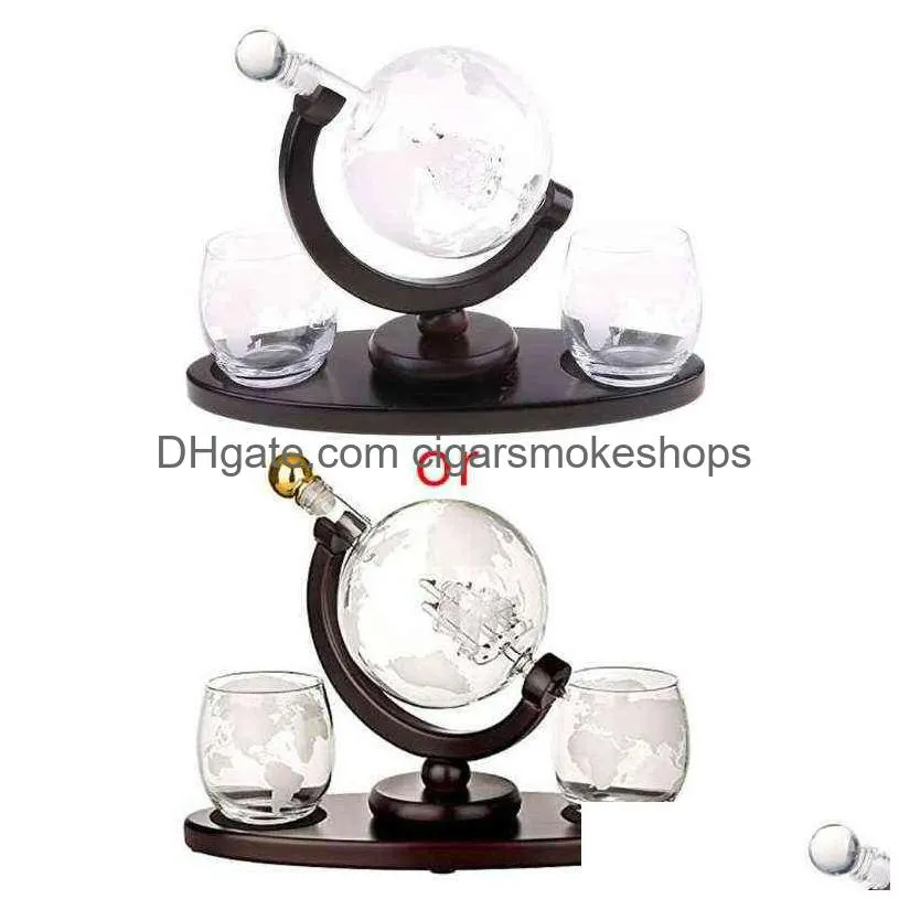 Gosses de vinho 850ml Whisky Decanter Globe Set com 2 u￭sque gravado para bebidas de vidro de vodka de bebidas alco￳licas Drop Y1120 Deliver