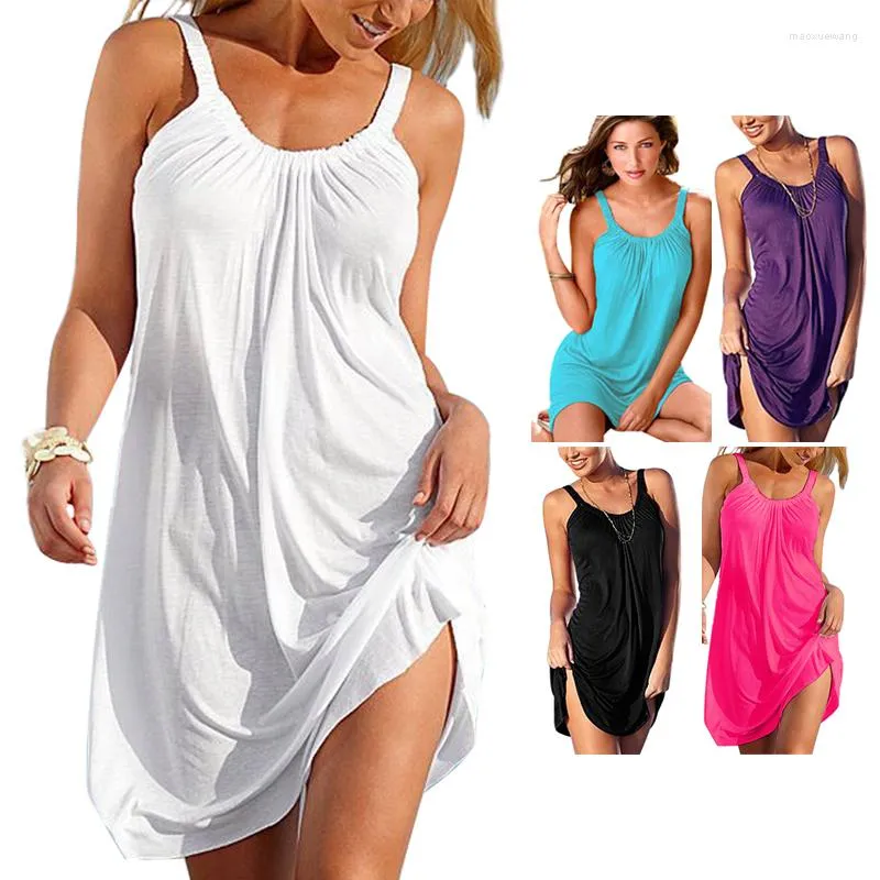 Casual Dresses Summer Sexy Suspender Dress Women O Neck Beach Fashion Loose Sleeveless Mini Sundress Vest