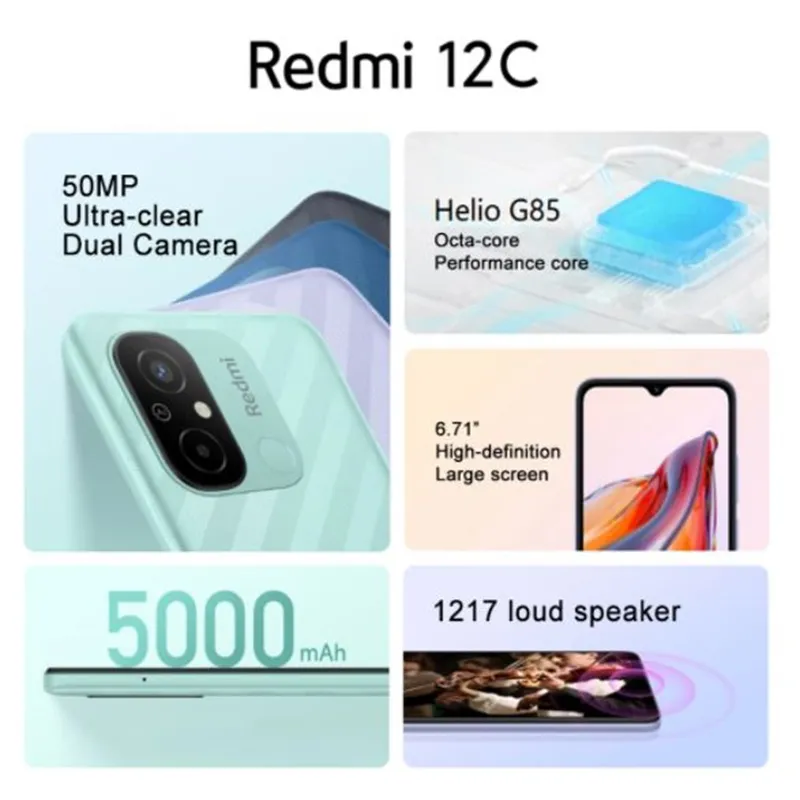 Xiaomi Redmi 12C Global Version 3GB/4GB/6GB 64GB 128GB Helio G85 Dual SIM  50MP 6.71'' Screen MIUI 13 Film Gift