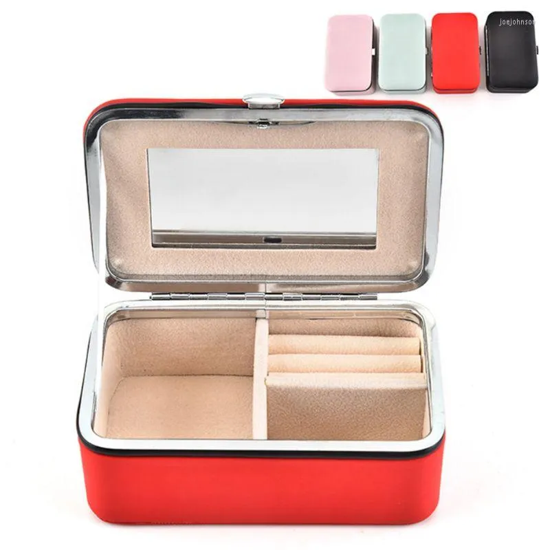 Jewelry Pouches Box Portable With Makeup Mirror Earrings Grids Storage Travel Case Ring Bracelets Earring Necklace Holder