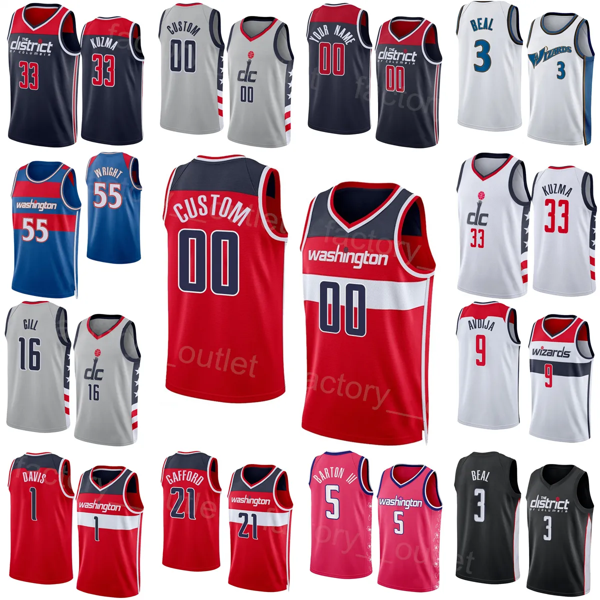 Drukuj Men Kids Basketball Johnny Davis Jersey 1 Will Barton 5 Taj Gibson 67 Goodwin 7 Delon Wright 55 Anthony Gill 16 Kendrick Nunn 20 Quenton Jackson 29 Kyle Kuzma 33