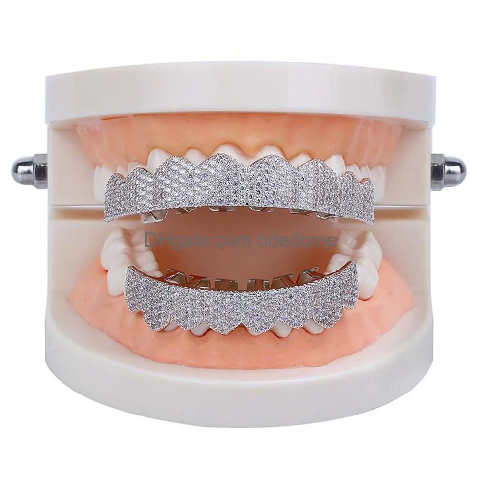 Grillz dentystyczne grille biodra biżuteria biżuteria męska diamentowe zęby Grillz Osobowość Uraskowie złota mrożona moda raper men akcesoria324a dhgwp