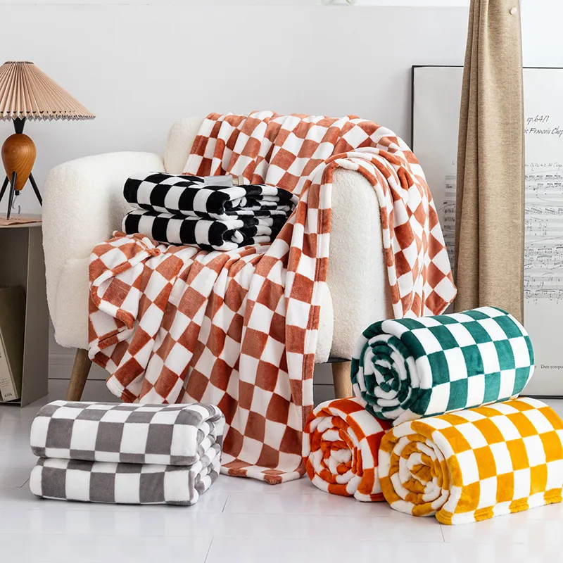 Designer-Decke aus Flanell mit Schachbrettmuster, Korallensamtdecke, Bettlaken, Klimaanlagendecke