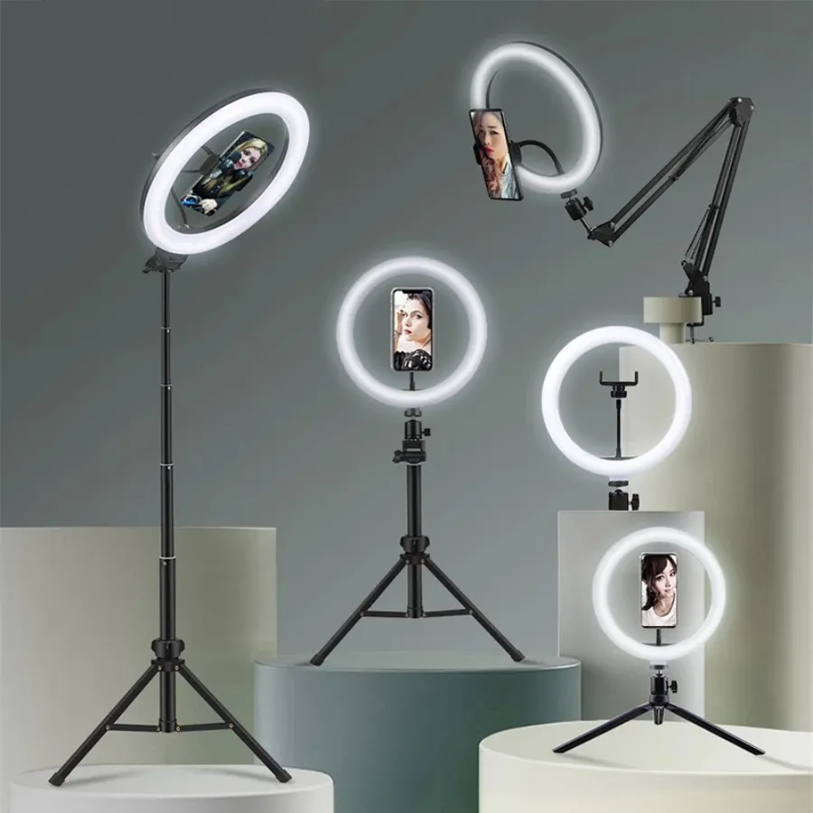 Selfie Ring Light Photography Led Rim of Lamp met optionele mobiele houder Montage Tripod Stand Ringlight voor Live Video Streamiphone/Android USB