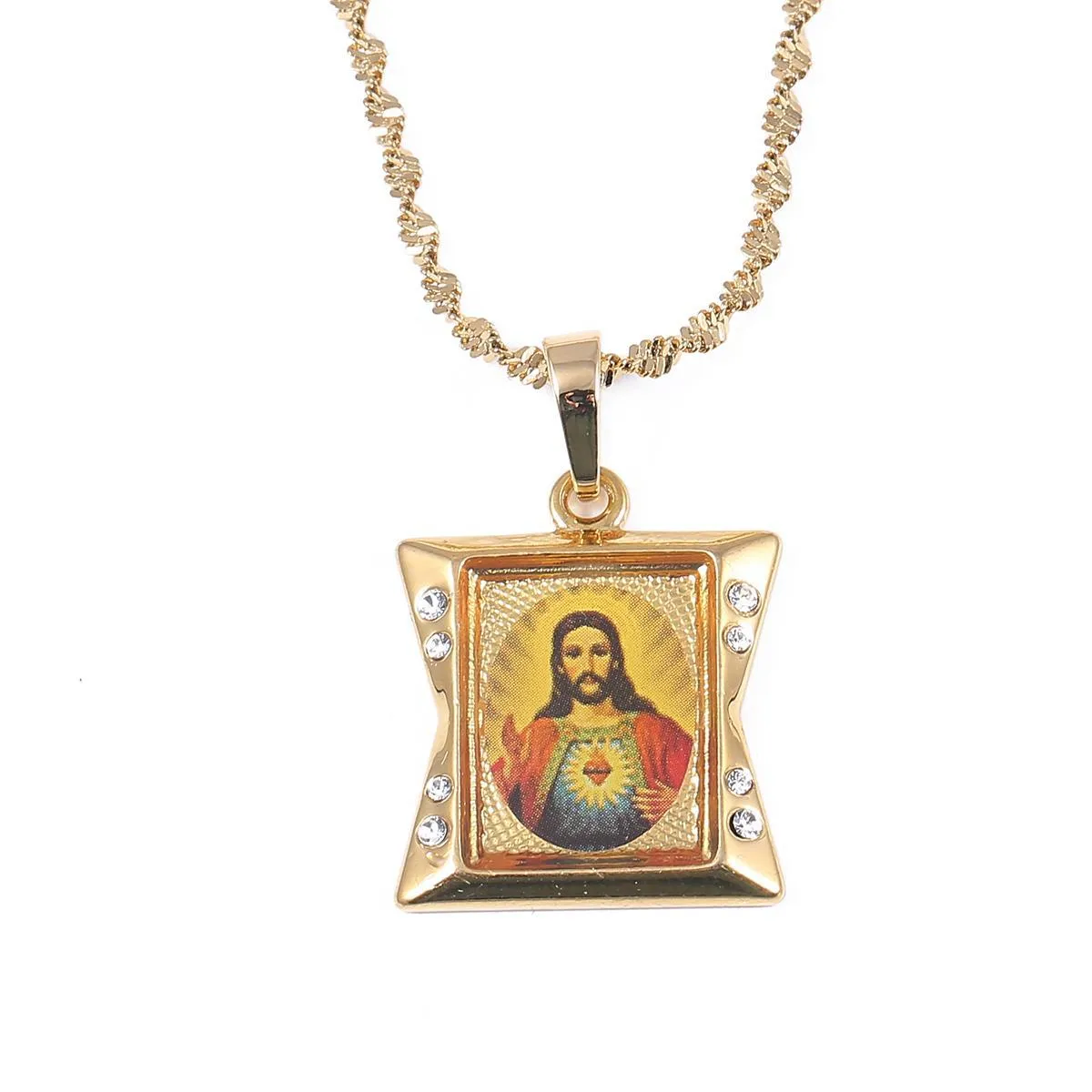 Colares pendentes Jesus Head Gold Color Chain Women Christian Jewelry Crucifix Drop Deliver