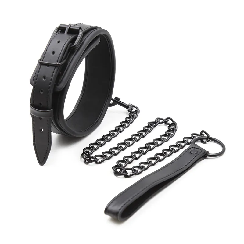 Läder bdsm halsband med koppel för vuxna bondage leksaker_voghion.com