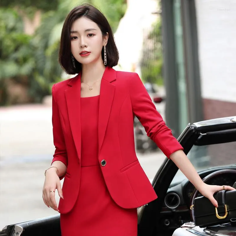 Damenanzüge 2023 Damenjacke Mode Rot Oversize Slim Mantel OL Stile Herbst Winter Blazer Für Frauen Business Arbeit Blaser Outwear