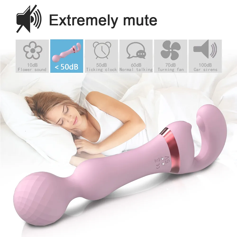 Vibrators Powerful 2 in 1 AV Vibrator Female Magic Wand Clitoris Stimulator USB Recharge 20 Modes G Spot Massa_voghion.com