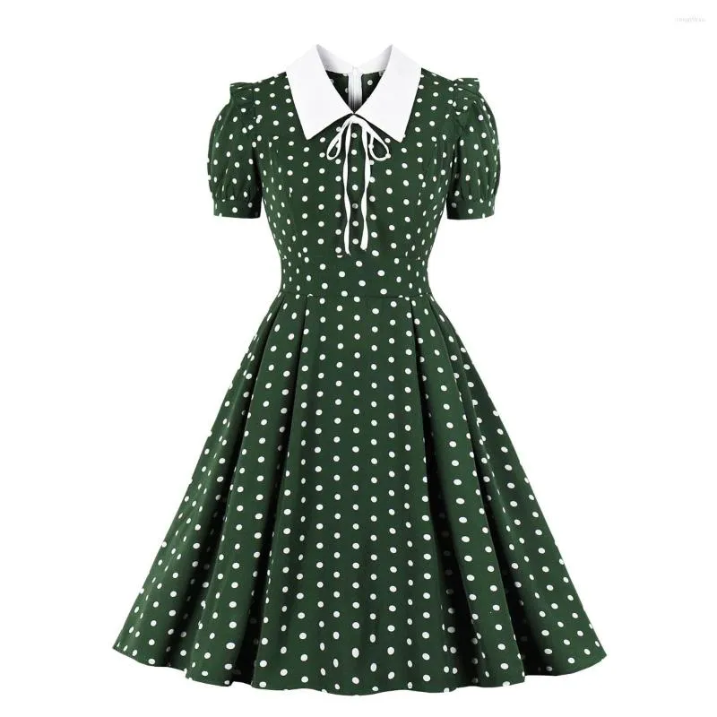 Casual Dresses Vintage Retro 50s 60s Women Dress Polka Dots Printed Short Sleeve Turn Down Collar Rockabilly A Line Party 2023