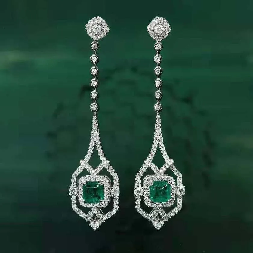 Dangle Chandelier Ruzzallati Vintage Antique Lab Emerald Jewelry Silver Color Hollow Design Drop raving for Women Dangler Gift 230223