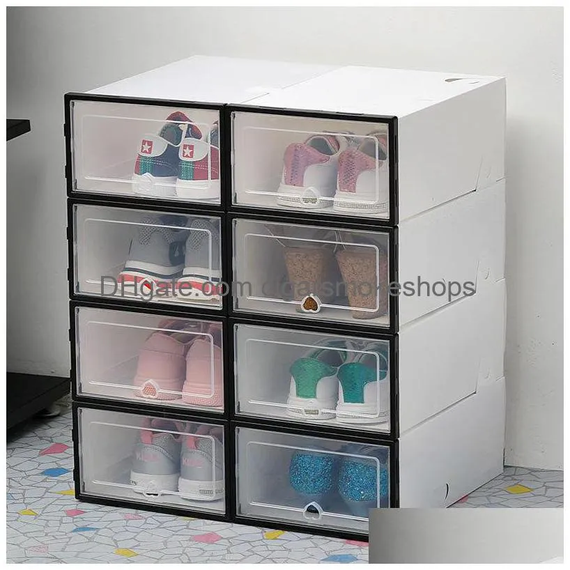 Boîtes de rangement Bacs 6Pc Transparent épaissi anti-poussière chaussures organisateur boîte peut être superposé combinaison armoire à chaussures Q1130 Drop2926