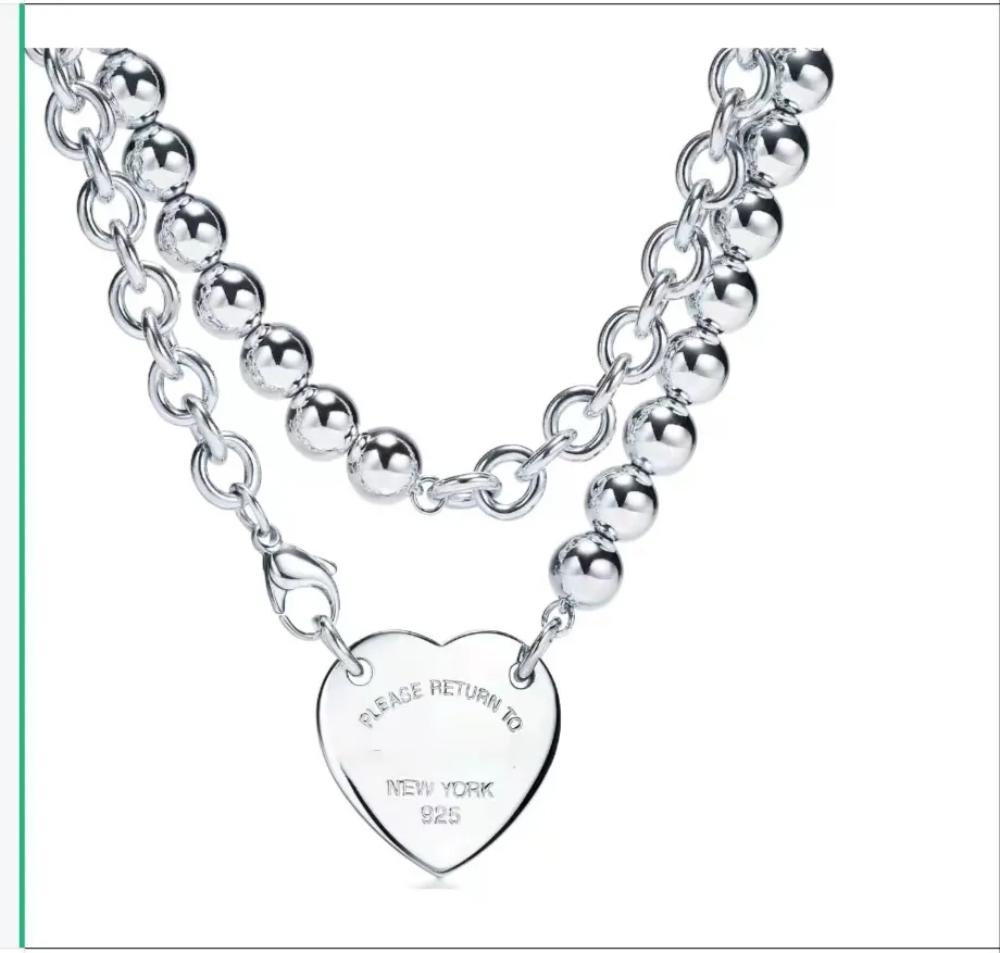 Silver Necklace 8mm Ball Chain Mens Jewelry Heart Pendant Set Ring Fashion for Jewlery Designer Gold Womens Couple 18k Bracelets Wedding Party Giftsiu9h