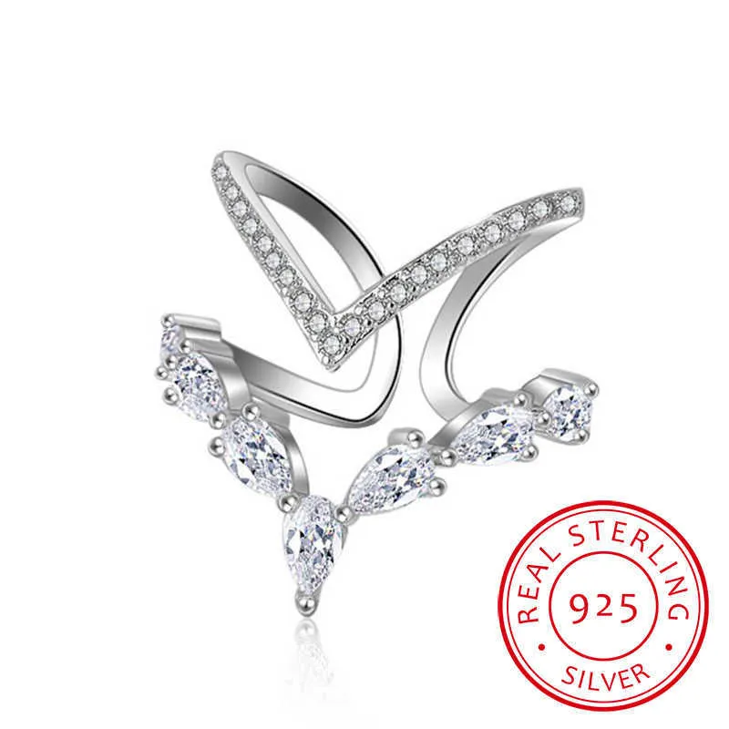 Bant halkaları 925 STERLING Gümüş Düzensiz Çift Katmanlı Zirkonya Halkası Kadınlar için Anillo Anillos Yenidenizabilen Halkalar Bague S-R172 G230213