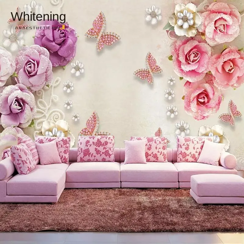 Christmas Decorations Custom Wallpaper Self-Adhesive TV Background Wall 3d Rose 8D Stickers 5D Video