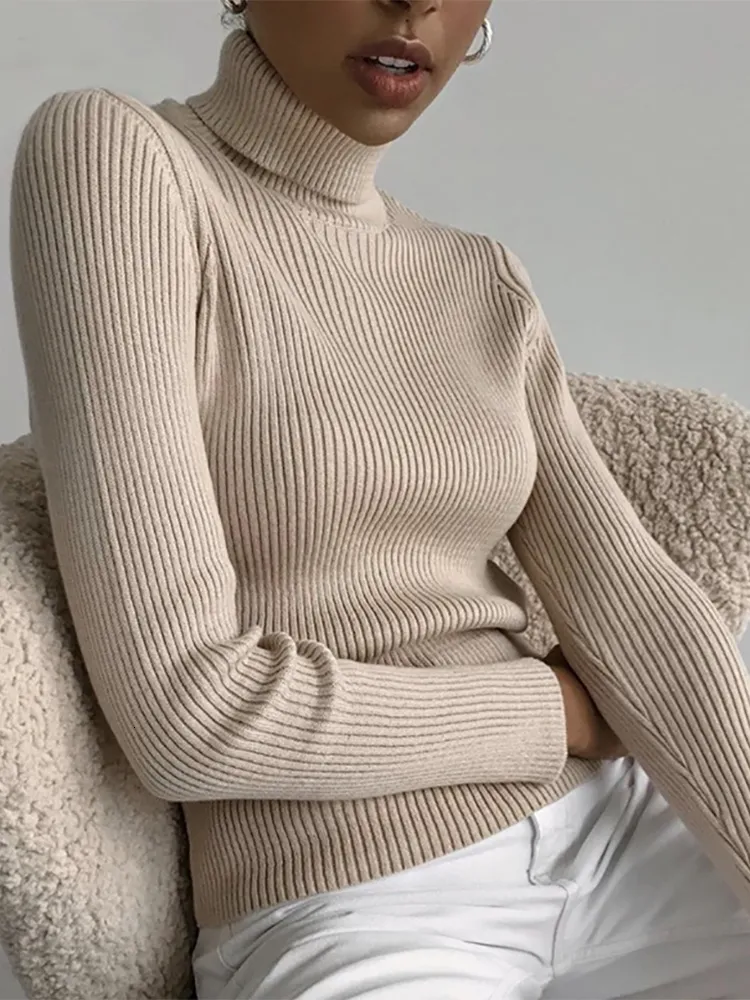 Camisolas femininas Abrini Women Women Basic Basic Turtleneck Sweater Trowiting Pullovers