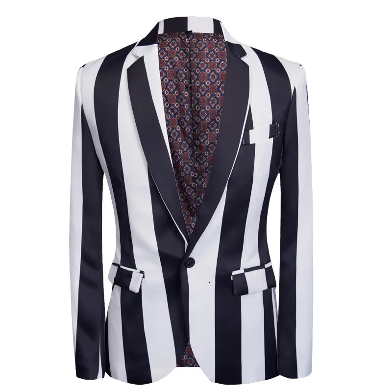 Trajes para hombres Blazers Marca Hombres Negro Blanco Zebra Stripe Blazer Masculino Ropa de escenario Masculino Slim Fit Moda Casual Chaqueta de traje 230222