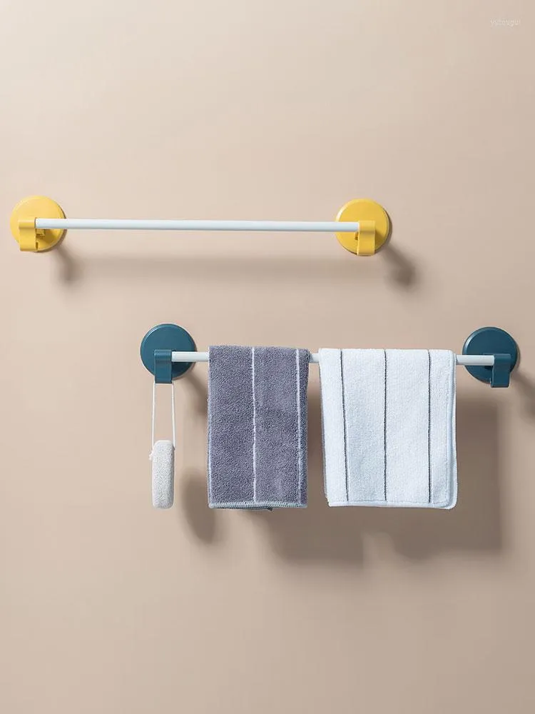 Bath Accessory Set Wall-Mounted Towel Bar Punch-Free With Hook Strong Load-Bearing Simple Style Shelf Multi-Purpose Bathroom Supplies