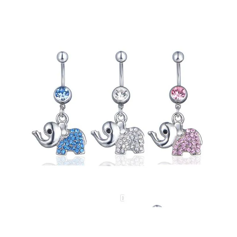 Anelli per bottoni a campana per ombelico D0158 3 colori Gioielli stile elefante Body piercing Anello per la pancia Consegna a goccia Dhgarden Dhqah