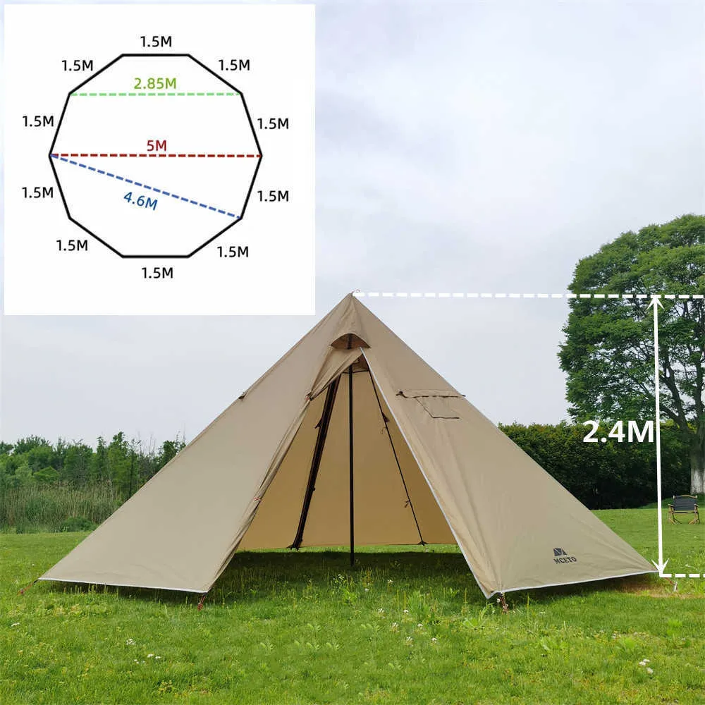 Tentes et abris Nouvelle tente pyramidale surdimensionnée de 5M, tente de Camping en plein air avec veste de cheminée, auvents, abri 4 saisons, tipi de randonnée, Tipi, tente de yourte J230223