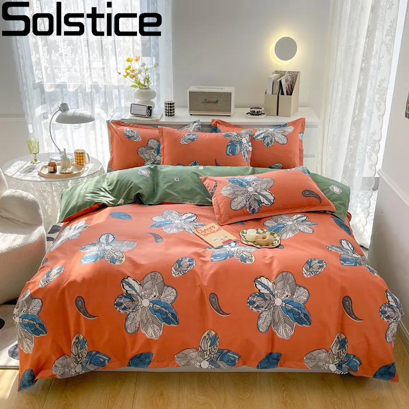 Bedding Sets Solstice Home Textile Rei Rainha Twin Full Set Girl Infantil Linhagem Laranja Folhas de Duvet Pounhola Casada 230222