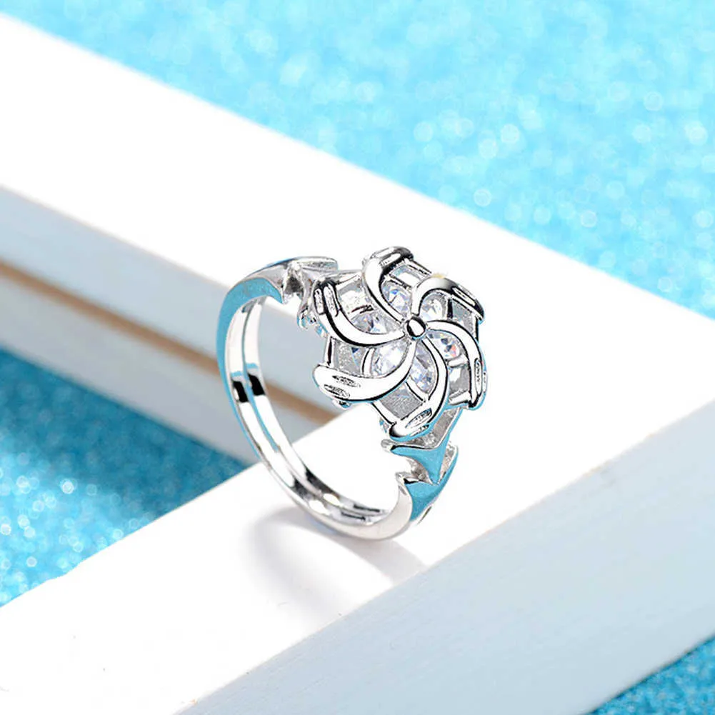 Bandringar 2022 Fashion Silver Color Wedding Ring for Women Men the Galadriel Nenya Windmill Shape Jewelry Christmas Friends Gift Rings G230213