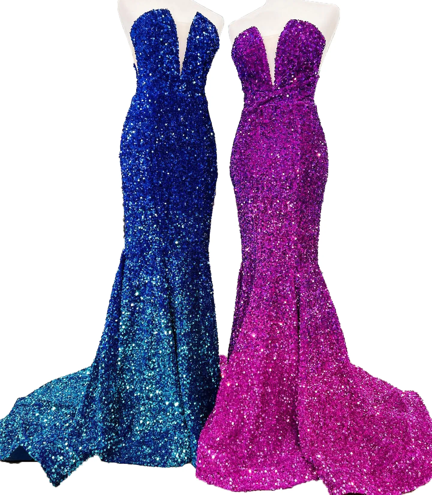 Schimmerndes Ballkleid mit tiefem V-Ausschnitt 2k23, königliches Ombre-Samt-Pailletten-Meerjungfrau-Damenkleid für jugendliche Mädchen, Festzugkleid, formelle Abendparty, Hochzeitsgast, rotes Capet, Landebahn, Hoco