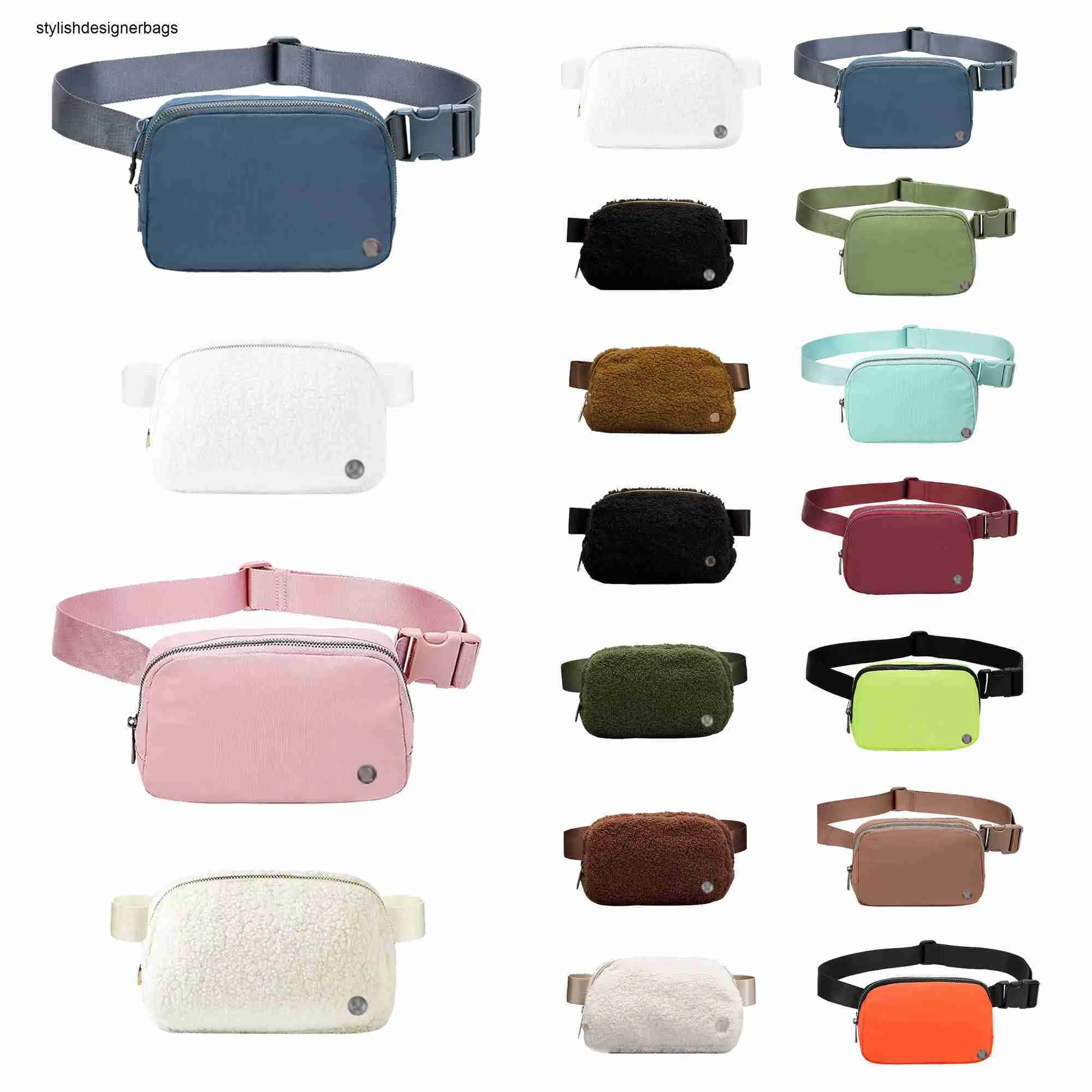 Dam bum lulu överallt Fleece bröst Crossbody Bag Lyxig designer teddy yoga bältesväska bumbag nylon fanny pack herr lammull handväska 0223V23