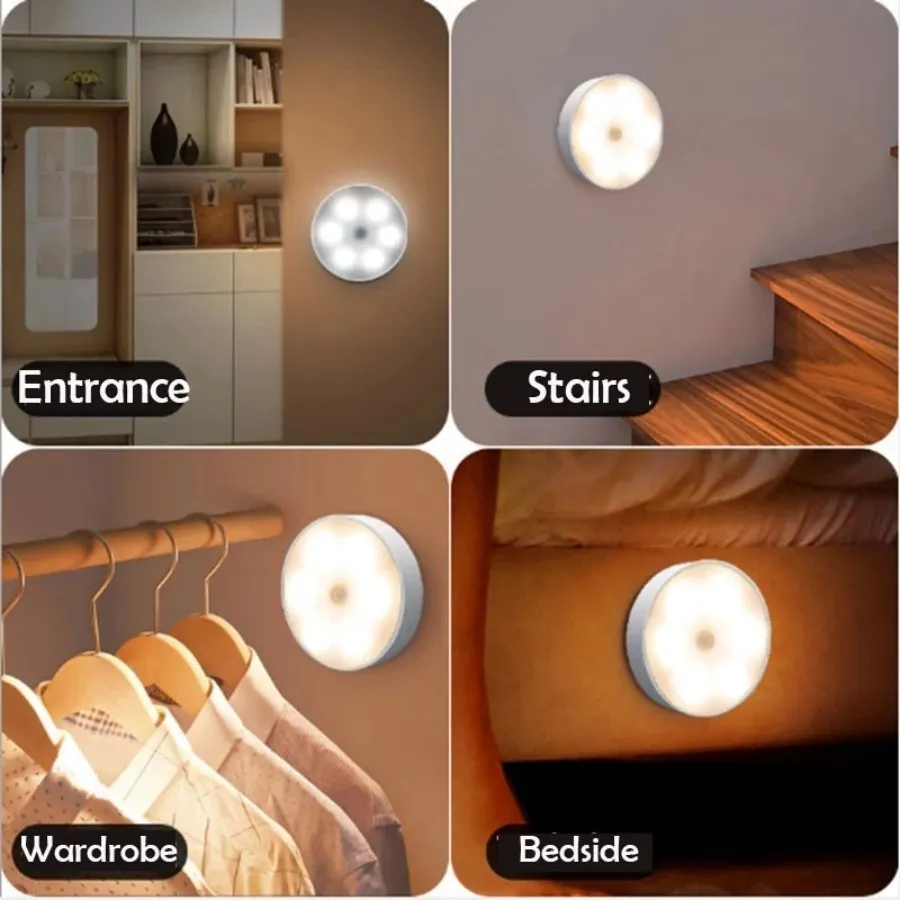 LED-Nachtlichter, wiederaufladbar, USB, rund, Bewegungsmelder, unter dem Schrank, Schranklampe, Küche, Schlafzimmer, Dekoration