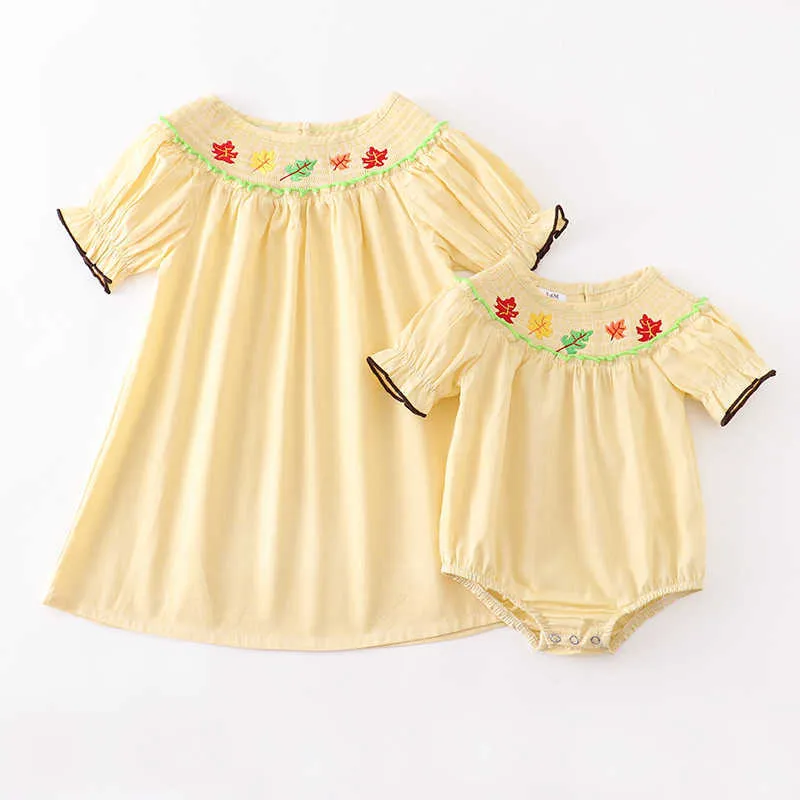 Girl's Dresses Girlymax Sibling Fall Baby Girls Woven Smocked Dress Print Ruffles Romper Pumpkin Floral Leaves Kids Clothing