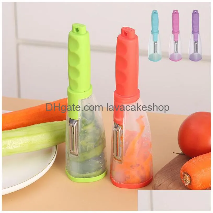 Fruits Légumes Outils Outil Mtifonctionnel Type de stockage Couteau à éplucher Couteau à éplucher avec tube éplucheur Fournitures de pomme Épluchage domestique Dhvxr