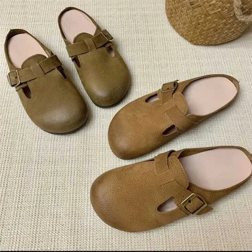 Luxury slippers ontwerper Birkinstocks sandalen Boken zet een echte lederen tas en halve slippers dames zachte bodem Koreaanse versie Britse stijl vrije tijd buitenlandse ins