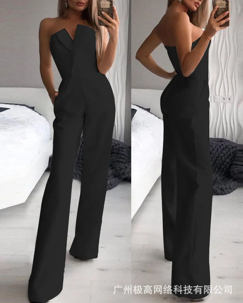 Solid Strapless Jumpsuit Black  Pretty girl outfits, Dressy