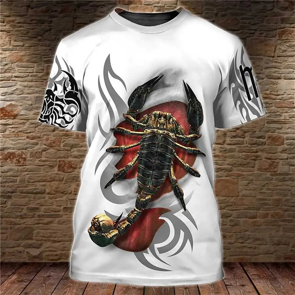 Erkek Tişörtler Erkek Tiger/Scorpion Baskı Üstleri İçin Vintage Hayvan Tişört Tees 3D Sıradan Erkek Tişörtleri Büyük Boy Erkekler Giyim Ropa Para Hombre 022223H