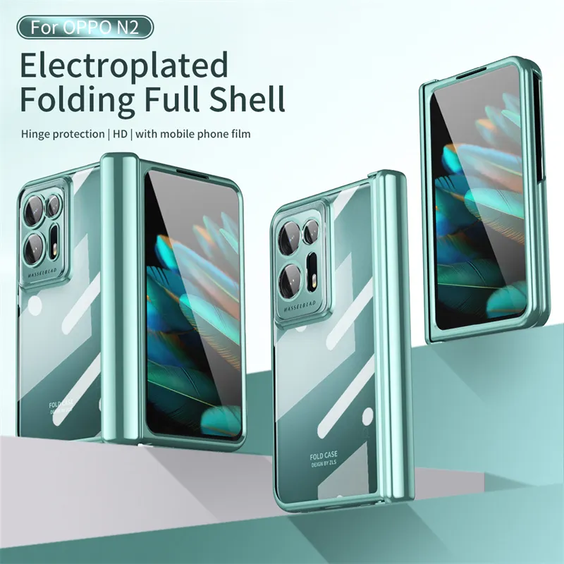 Coque de téléphone à charnière magnétique transparente pour OPPO Find N2 coque en verre trempé pliant électrolytique avec stylet tactile