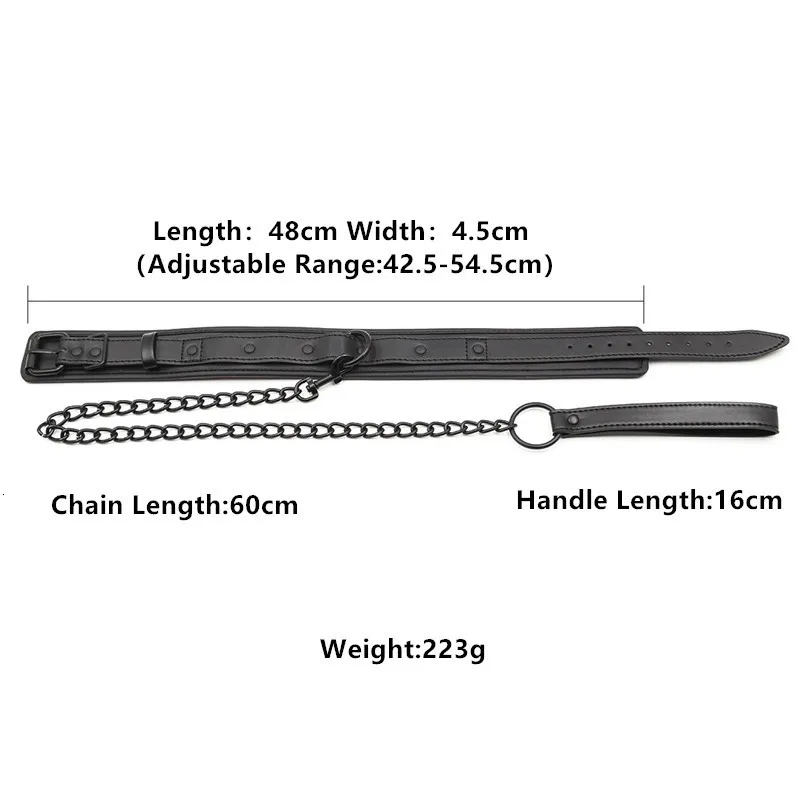 Läder bdsm halsband med koppel för vuxna bondage leksaker_voghion.com