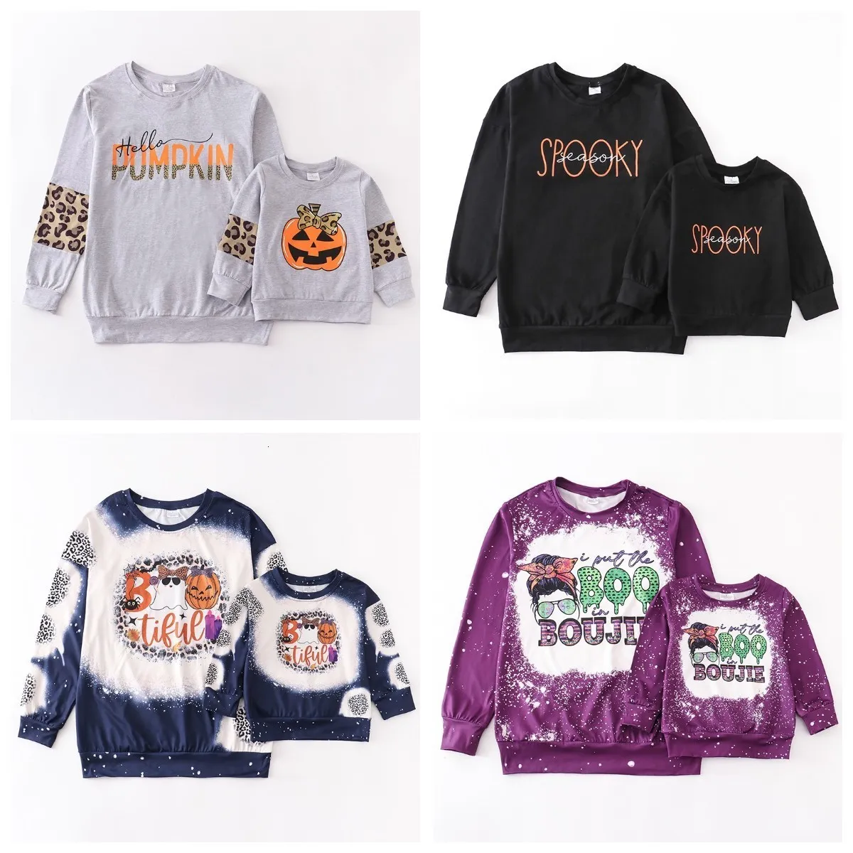 Family Matching Outfits Girlymax Fall Halloween Baby Girls Mommy me Leopard Pumpkin BOO Spooky Boutique Top Tshirts Kids Clothing Long Sleeve 230223