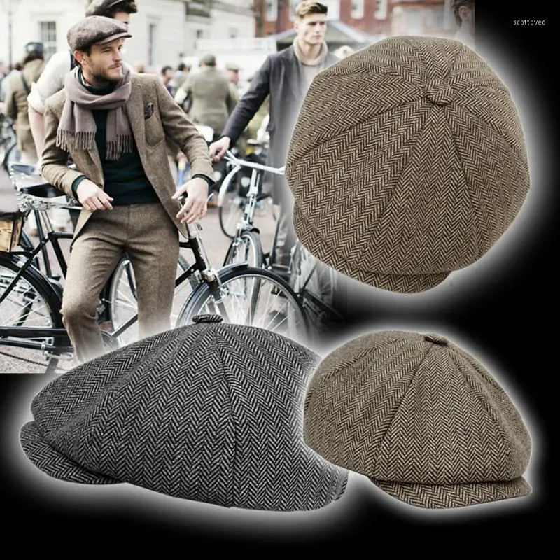 Basker vinter ull herringbon hatt brittisk stil åttonal pojke kvinnor gatsby cap Ivy höst män kör platt blm70