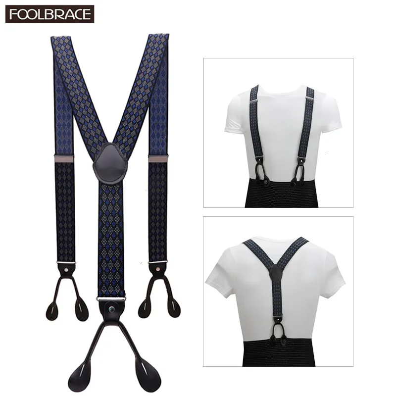 Hängslen 1.38 "Breddknapp Suspenders Black Real Leather Suspender Y-back Shape Man Ligas Tirantes Stretch Hangeband 3.5*120cm 230222