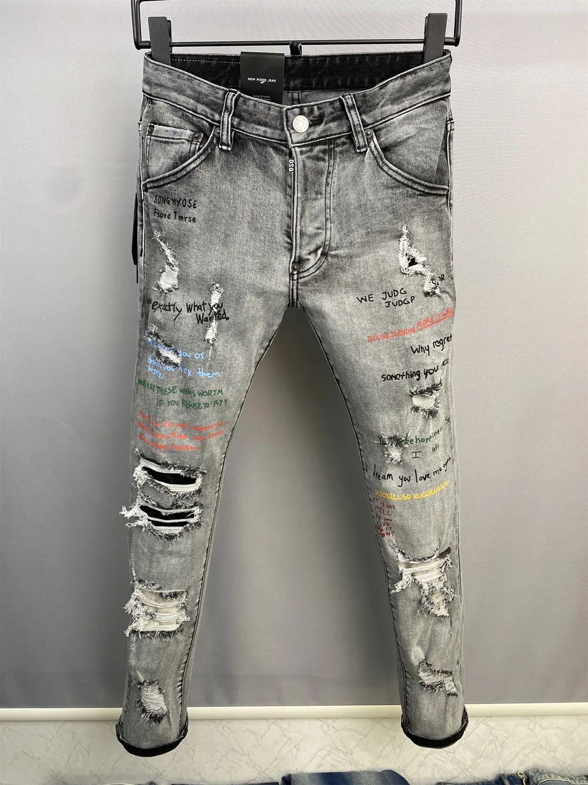 DSQ Gray Coolguy jeans jeans klassieke broek Hip Hop Rock Moto Casual Designer Pants noodlijdende magere denim Dsq2 Biker Jeans 6914