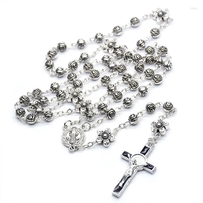 Hanger kettingen qigo antieke rozen rozenkrans ketting lange legering kralen kruisen religieuze gebed sieraden