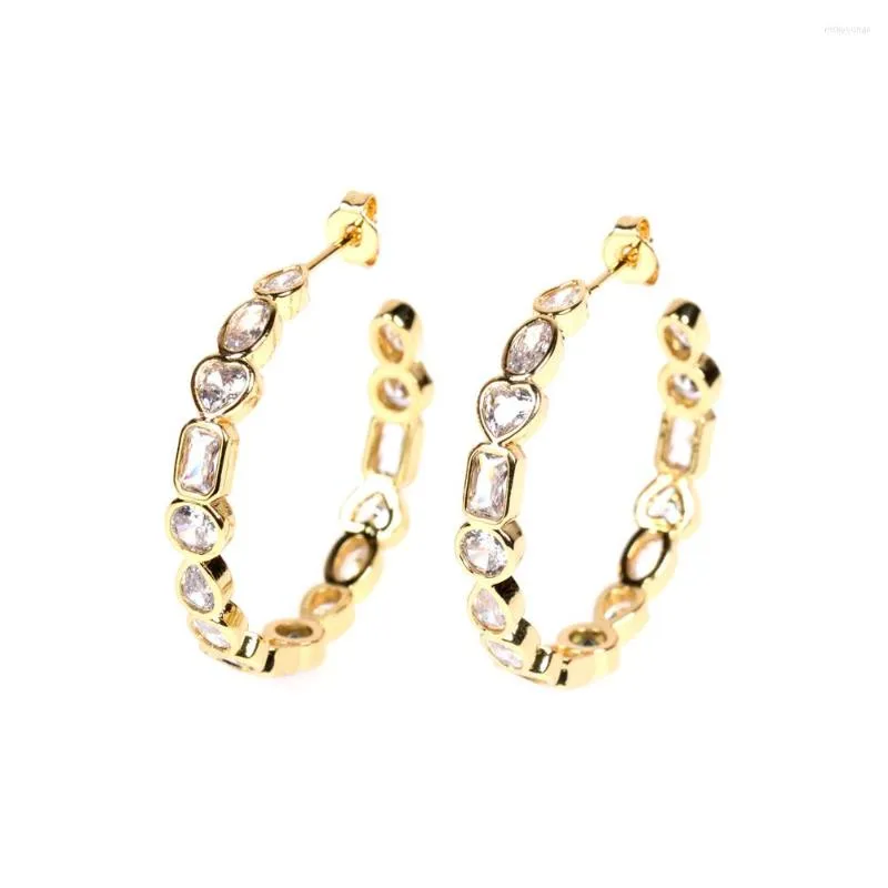 Boucles d'oreilles EYIKA mode grand pavé de luxe coeur rond géométrie clair brillant Zircon couleur or Pendientes femmes bijoux de mariage