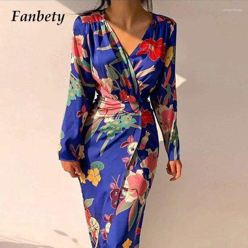 Casual Dresses 2023 Spring Commute Lady Print Shirt Dress Elegant Slim Long Sleeve Maxi Party Women Sexy Floral Vestidos