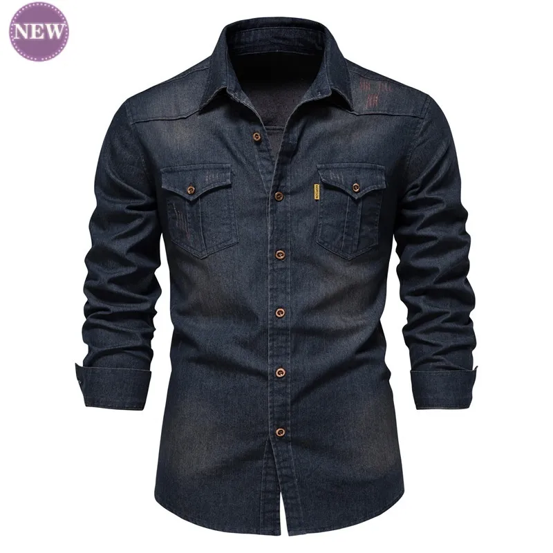 Chemises décontractées pour hommes Chemise homme tendance Denim chemise sans repassage décontracté couleur Pure repassage gratuit chemise à manches longues pour hommes 230223