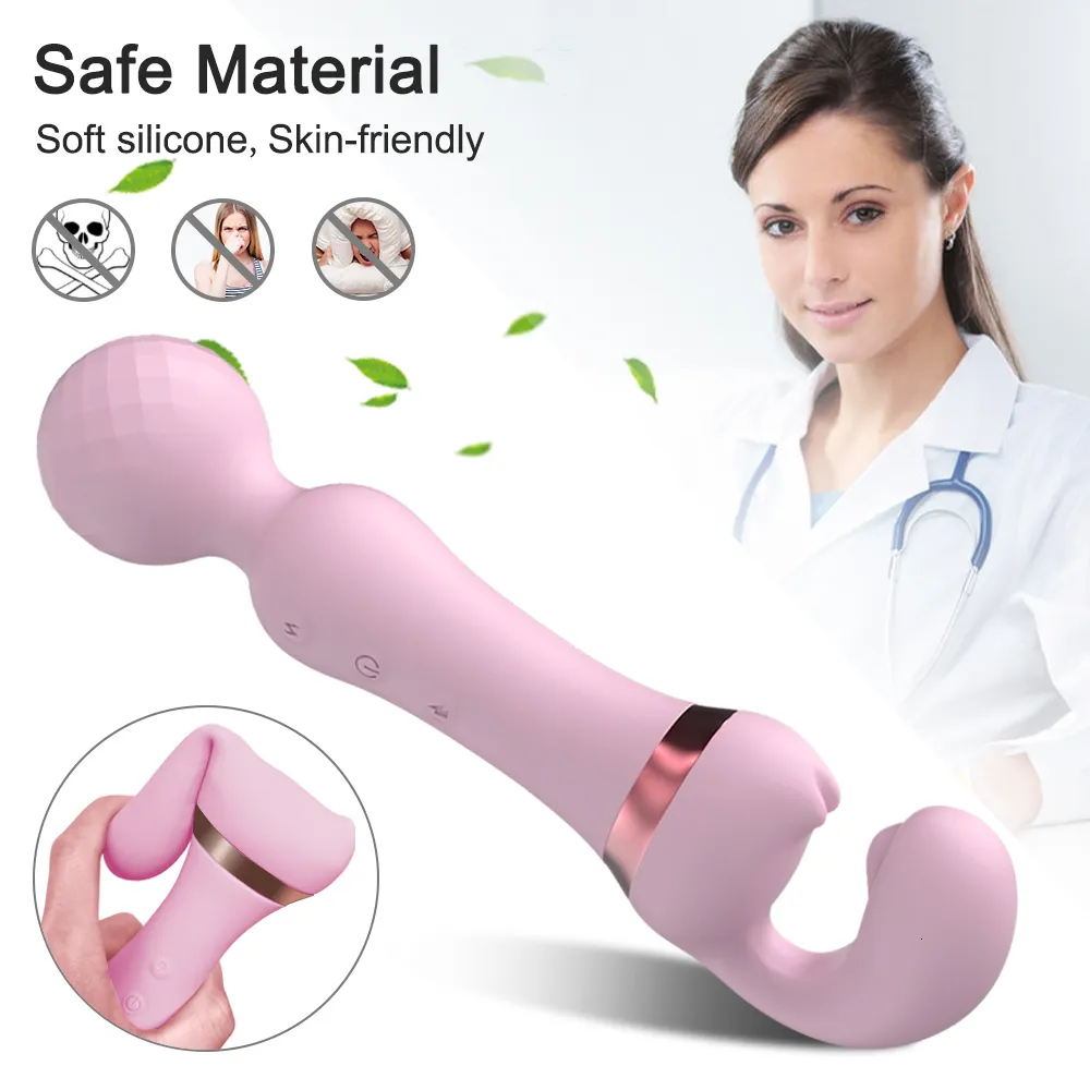 Vibrators Powerful 2 in 1 AV Vibrator Female Magic Wand Clitoris Stimulator USB Recharge 20 Modes G Spot Massa_voghion.com