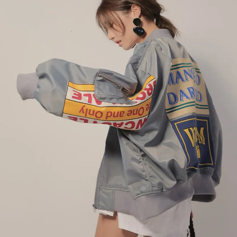 Damesjassen Harajuku Letters Jacket Dames Windscheperjas Patch Loose Bomber Streetwear Casual Basic Oversize Zipper Cardigan Tops 230223