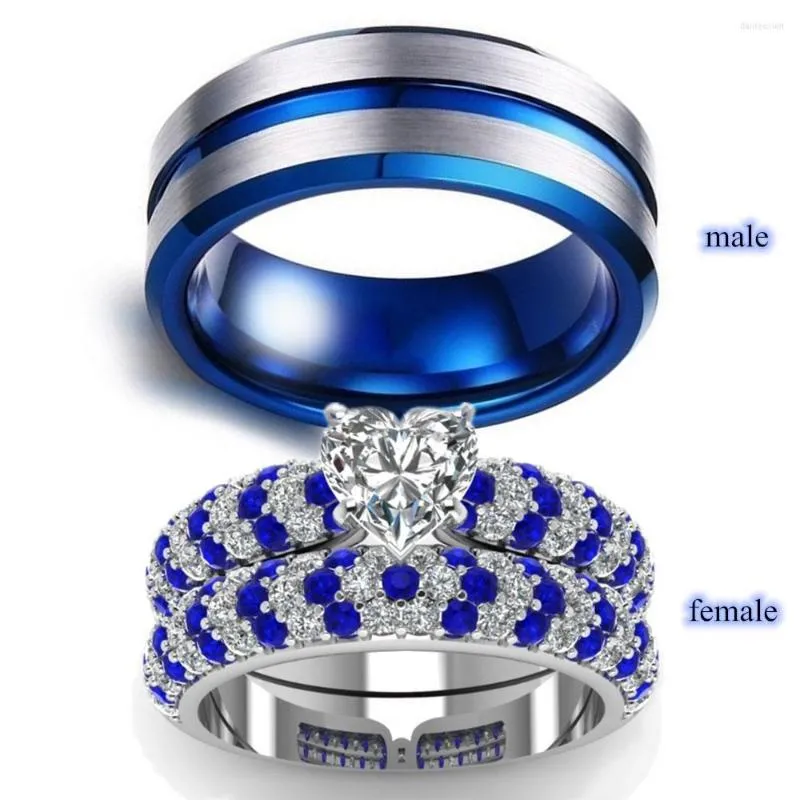 Anneaux de mariage bijoux fantaisie bleu acier inoxydable Couple fiançailles cadeau Saint Valentin