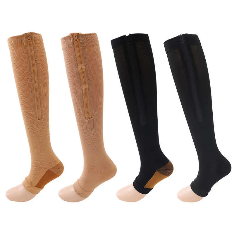 5PC Socks Hosiery 1Pair Compression Stockings Zipper Medical Sports Pressure Elastic Socks Women'S Slim Beauty Legs Varicose Vein Prevention Socks Z0221