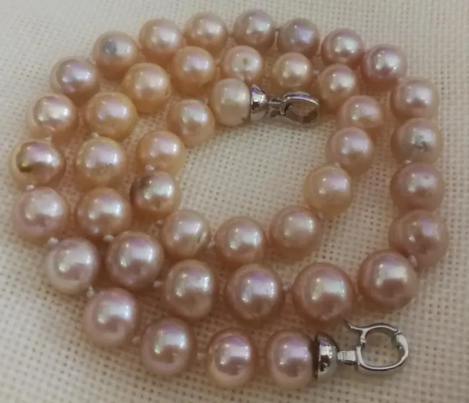 Łańcuchy Kobiety biżuteria naturalna perła 10 mm jasnoróżowe fioletowe koraliki Naszyjnik prawdziwy słodki ręcznie robiony prezent 17 '' 42cmchains