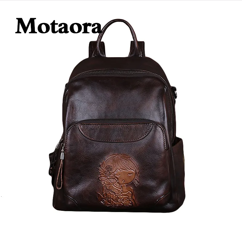 Bolsas de cintura Motaora Mackpack de relevo de couro para mulheres para iPad Book Travel Handbag feminino Messenger vintage 230223