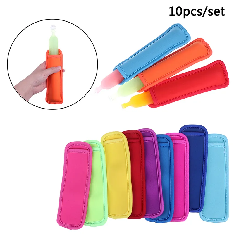 Impacchi di ghiaccioSacchetti isotermici 10 pezzi Porta ghiaccioli colorati Neoprene Pop maniche Porta crema Bambini Freezer Riutilizzabile Summer Icy Block Lolly Food Pack 230223